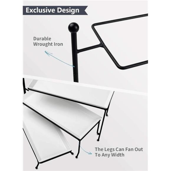 3Tiered Serving Stand,Foldable Rectangular Food DisplayStand with WhitePorcelain - Picture 4 of 7